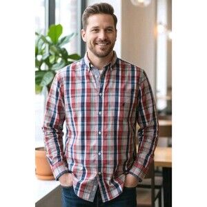 Pre-owned Nautica Men's Plaid Button-Up Long Sleeve Shirt - Size M - 100% Cotton